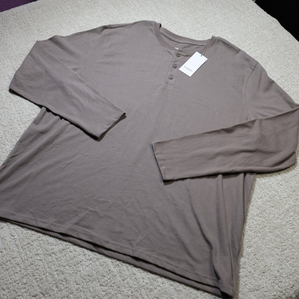 Goodfellow & Co Mens XXL Brown Long Sleeve Vintage Henley Shirt NWT